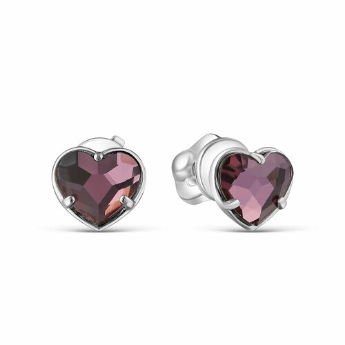 Серьги пусеты VALTERA, серебро, 925 проба, родирование, кристаллы Swarovski, серебряный, фиолетовый серьги пусеты гвоздики greenbird с кристаллами sahara золото