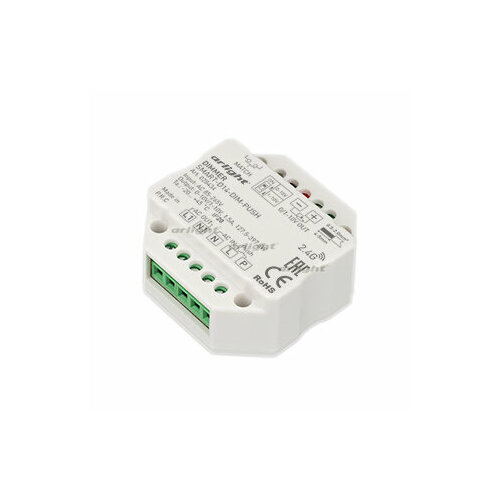 Arlight Диммер SMART-D14-DIM-PUSH (230V, 1.5А, 0-10V, 2.4G) (IP20 Пластик, 5 лет) 028434 (7 шт.) диммер smart d14 dim push 230v 1 5а 0 10v 2 4g arl ip20 пластик 5 лет