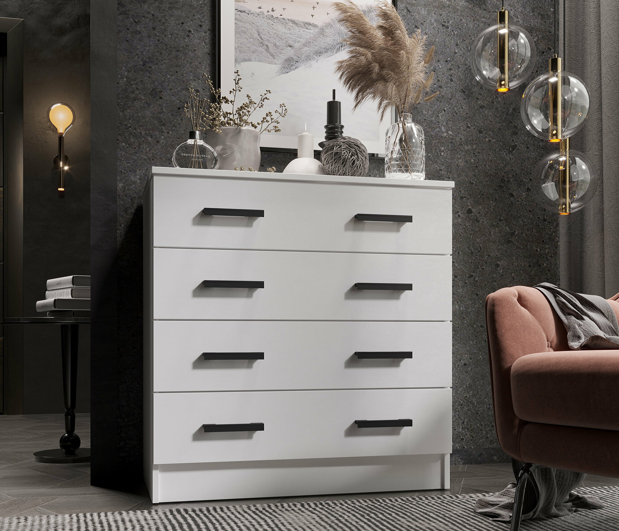 фото Комод столплит К800 с 4 ящиками, ЛДСП, Белый Гладкий, 80х44х83 см