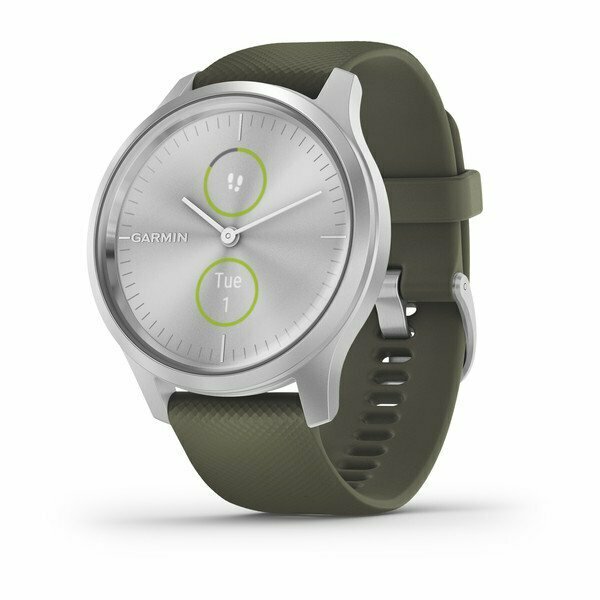 Умные часы Garmin Vivomove Style с силиконовым ремешком, серебристый/травяной