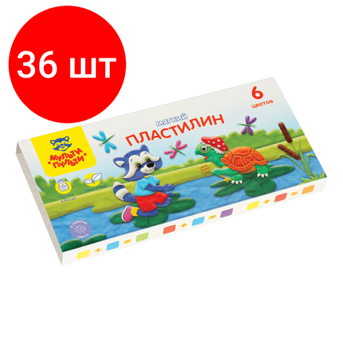 Комплект 36 шт, Пластилин Мульти-Пульти Енот в сказке, 06 цветов, 72г, со стеком, картон