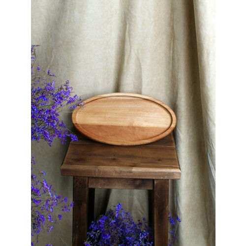 Доска сервировочная MZR, менажница деревянная, овальная, 30х16см, цвет бежевый