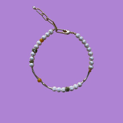 Чокер BUSA, нефрит, жемчуг пресноводный, длина 36 см, золотой, белый