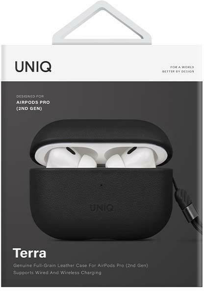 Чехол Uniq Terra Genuine Leather черный, для AirPods Pro 2 — фото 1