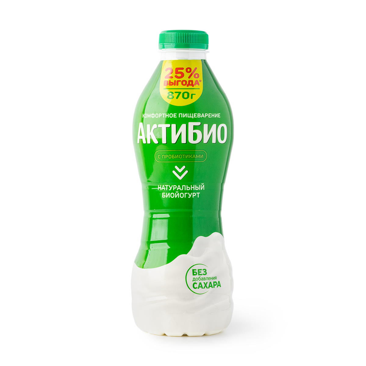 Биойогурт АктиБио, натуральный, без сахара, 1,8% жирности, пластиковая бутылка, 870 г