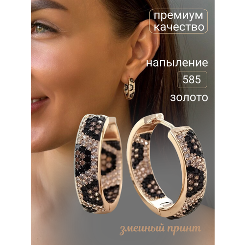 фото Серьги конго, кристалл, белый, коричневый bijoubliss