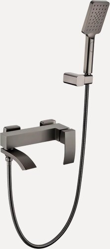 Изображение товара Смеситель для ванны с ручным душем, крепление ручного душа, отражатель, излив-переключатель, Grocenberg GB8007 Графит
