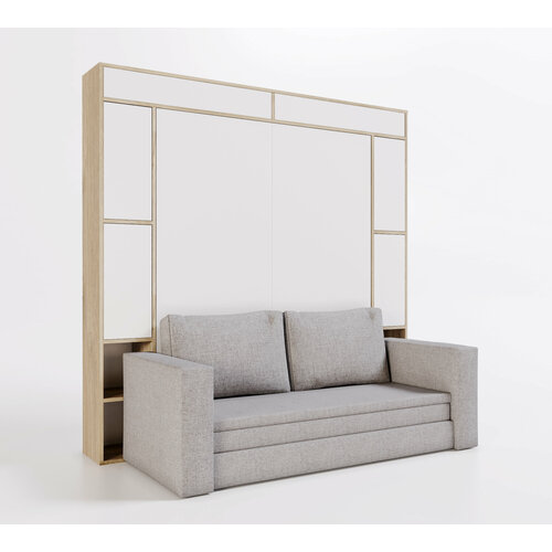 Шкаф кровать-трансформер с диваном Летто Гранде 1400 Форма с расширенными полками Лайт Сканд