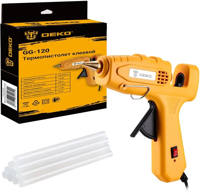 Клеевые Пистолеты Xiaomi Пистолет клеевой Deko GG-120, 120 Вт, для стержней 11 мм, комплект 10 шт.