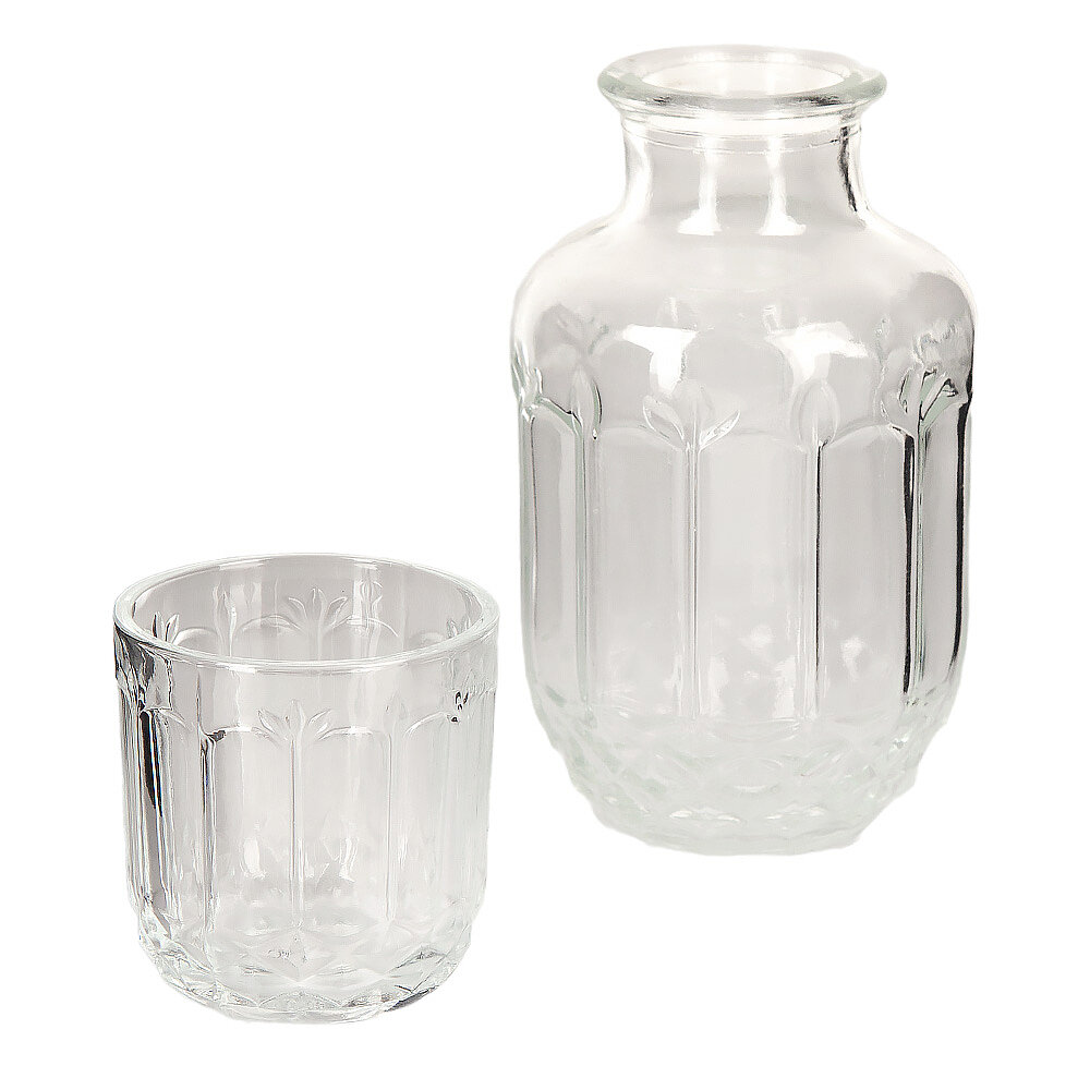 Графин со стаканом набор 2пр, объем 560/160 мл, прозрачный, растения, стекло, Nouvelle — фото 1
