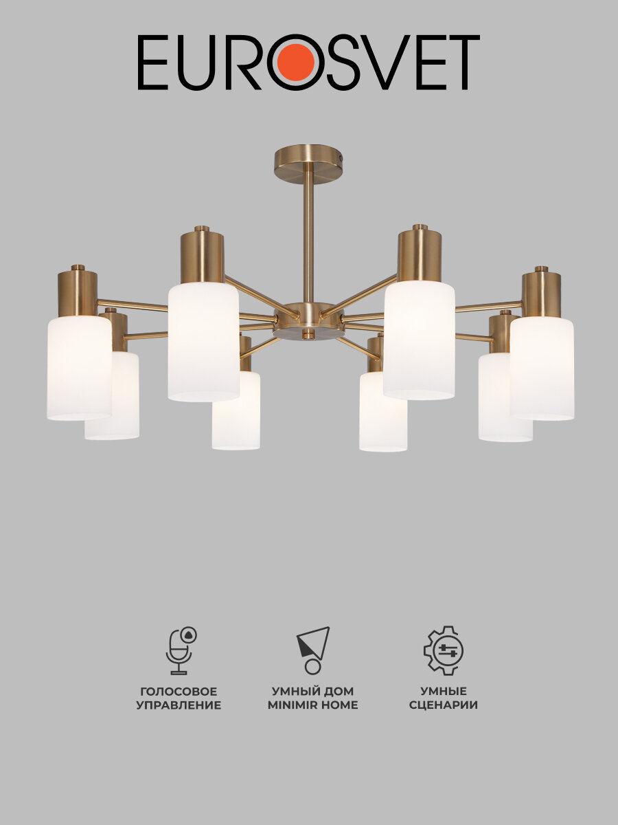 Умная люстра/Потолочный светильник с управлением по WI-FI со стеклянными плафонами Eurosvet Vegga 70160/8 Smart латунь