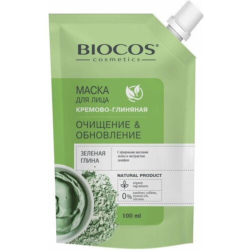 Маска для лица Biocos на основе зеленой, глины Очищение и Обновление, дойпак, 100мл маска для лица biocos на основе голубой глины лифтинг и ревитализация дойпак 100 мл