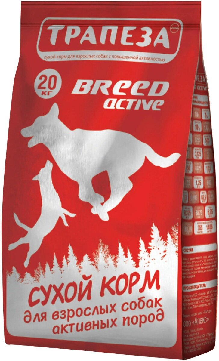 Трапеза BREED ACTIVE для активных взрослых собак всех пород (20 кг)