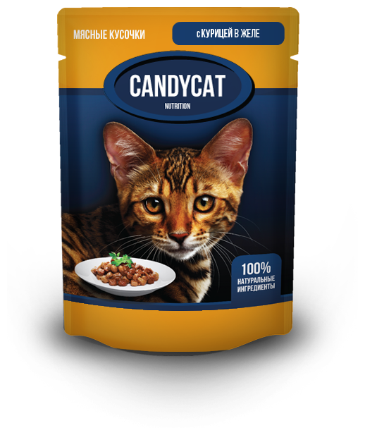 Candycat влажный корм для взрослых кошек всех пород с курицей в желе - 85 г х 48шт