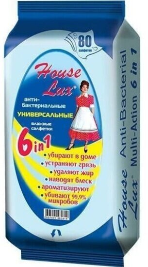 Салфетки Мультидом антибактериальные универсальные влажные "House Lux" 6 в 1 № 80 48261