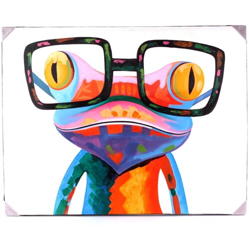 Для дома Индонезия Картина на холсте, Лягушка в очках, размер 90х70 см.