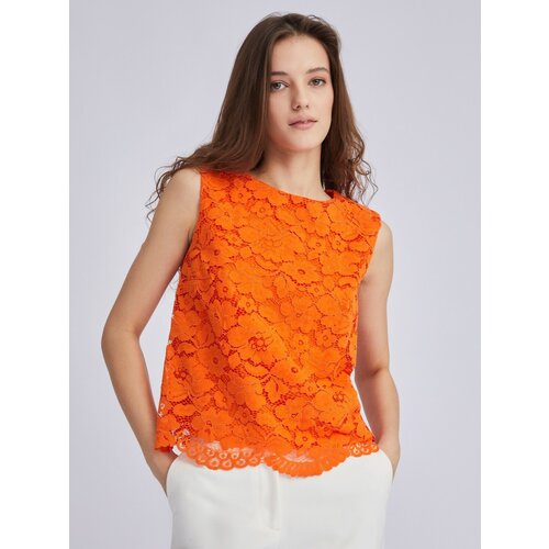Кружевной топ-блузка без рукавов, цвет Оранжевый, размер XL