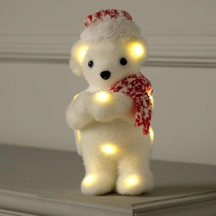 Luazon Lighting Светодиодная фигура «Мишка в шапке» 9 × 23 × 7 см, флок, батарейки CR2032х2 (не в комплекте), свечение тёплое белое