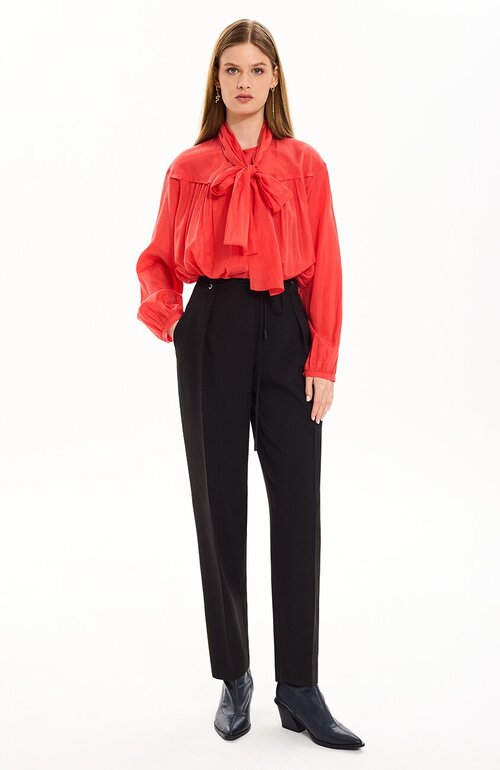 Блуза , прямой силуэт, длинный рукав, манжеты, размер 52, коралловый, оранжевый
