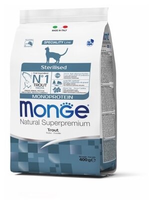 Сухой корм для стерилизованных кошек Monge Natural Superpremium, профилактика избыточного веса, с форелью 2 шт. х 400 г