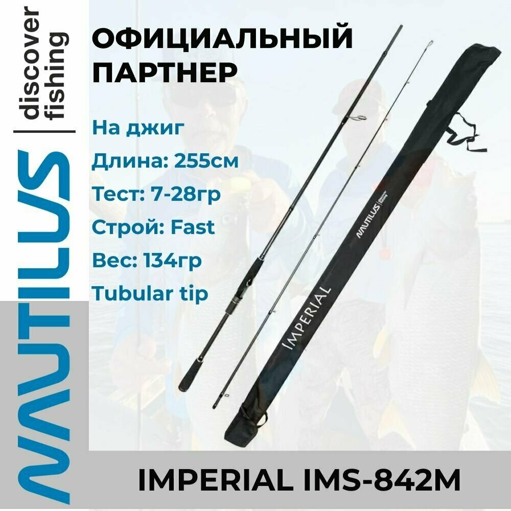 Удилище спиннинговое Nautilus Imperial 255см 7-28гр / спиннинг / для джиговой рыбалки / лодочного джига на течении