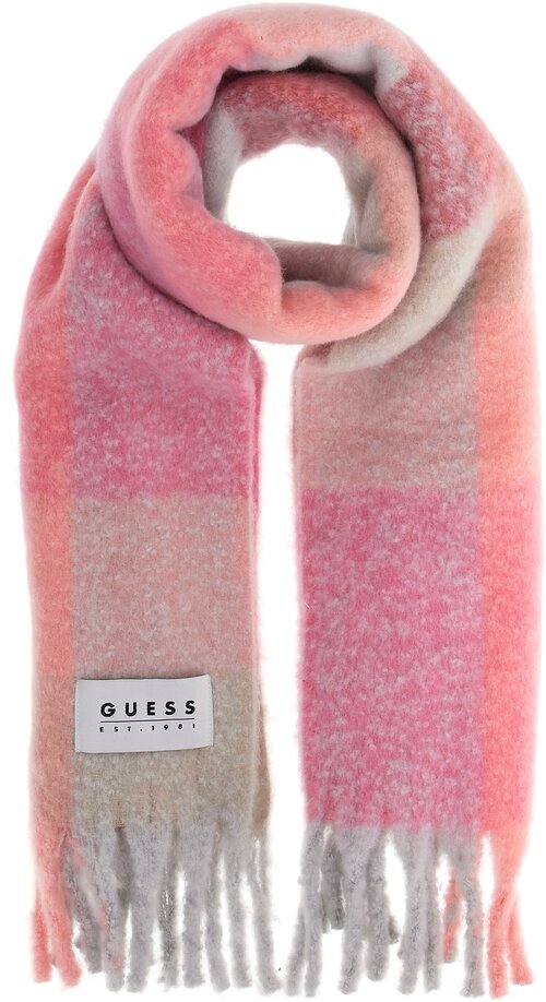 Шарф GUESS, с бахромой, one size, розовый