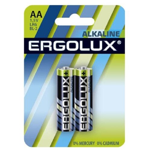 батарейка ergolux aa 40 шт Ergolux LR6 Alkaline BL-2 (LR6 BL-2 батарейка 1.5В) (2 шт. в уп-ке)