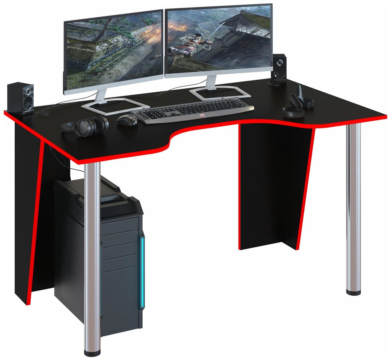 Компьютерный стол Сокол КСТ-18 Черный с красной кромкой - фотография № 1