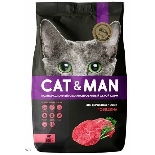 Полнорационный сбалансированный Сухой корм Cat&Man для кошек, с говядиной, 1,9 кг