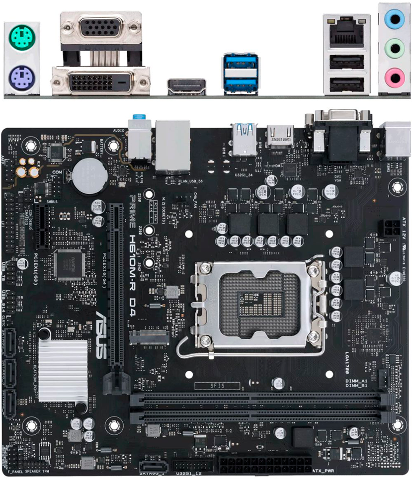 Материнская плата ASUS Prime H610M-R D4-SI H610 Socket-1700 2xDDR4, 4xSATA3, 1xM.2, 1xPCI-E16x, 2xUSB3.2, D-Sub, DVI-D, HDMI, Glan, mATX