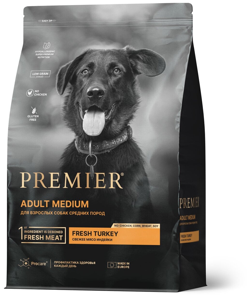 Premier Dog Корм для собак ADULT Medium Turkey средних пород Индейка