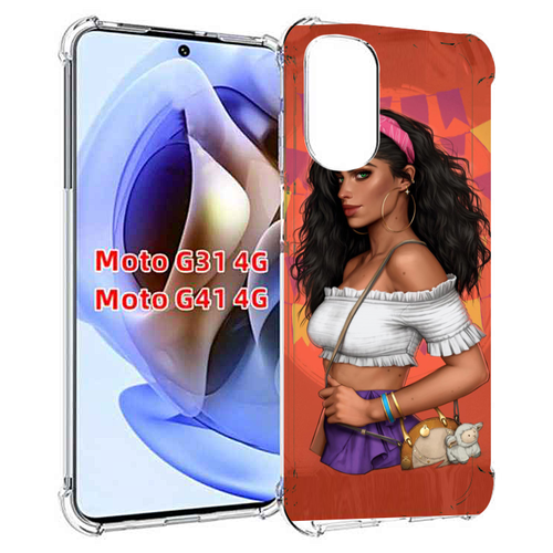 Чехол MyPads девушка-с-сумкой-мулатка женский для Motorola Moto G31 4G / G41 4G задняя-панель-накладка-бампер