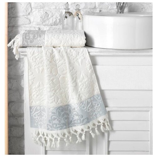 фото Полотенце махровое "karna" жаккард с бахромой ottoman ; кремовый ; размер: 70 х 140