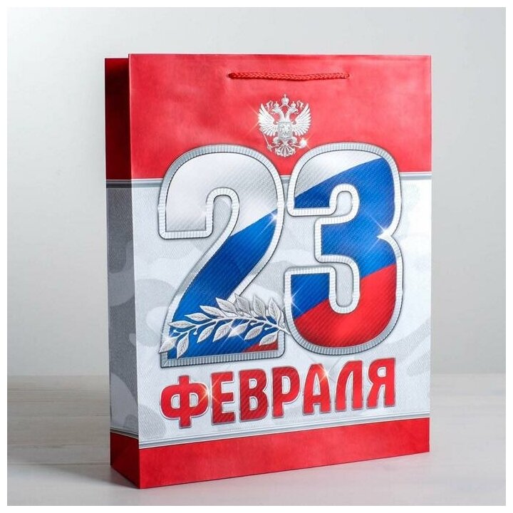 Дарите Счастье Пакет подарочный ламинированный вертикальный, упаковка, «23 февраля!», S 12 х 15 х 5,5 см