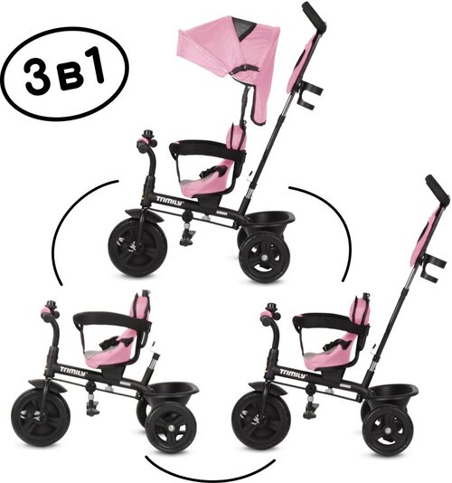 Детский трехколесный велосипед с ручкой Trimily, розовый