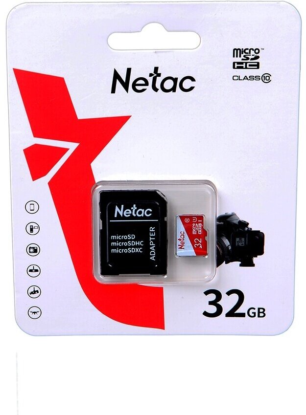 Карта памяти MicroSDHC 32GB Netac P500 Eco Class 10 + SD адаптер - фото №1