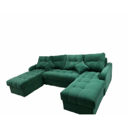 Большой диван п-образный 290*165 см зеленый велюр, подушки в комплекте