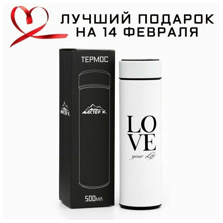 Термос, серия: Basic, "Love", 450 мл, сохраняет тепло 8 ч, с термометром, ситом, 23х 6.5см