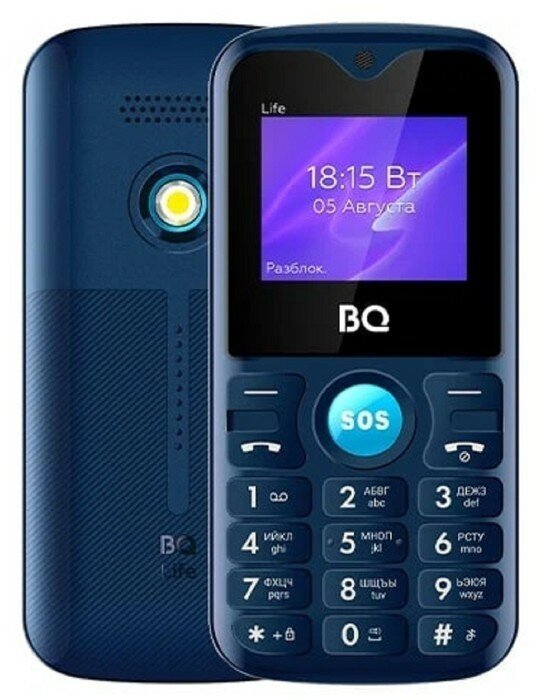 Сотовый телефон BQ M-1853 Life 1.77" 2 sim 32Мб microSD 600 мАч фонарик синий