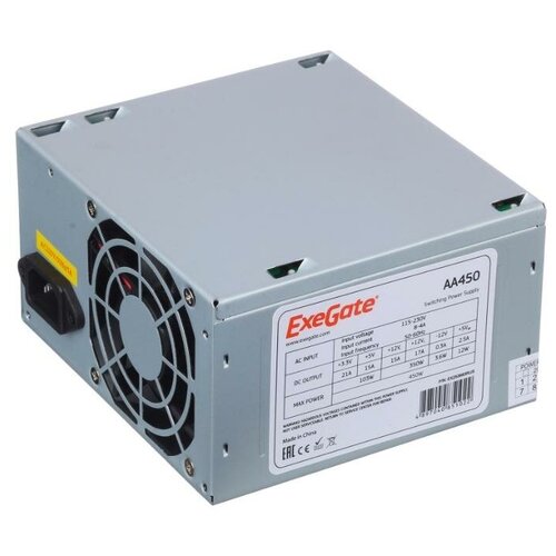 EXEGATE 450W AA450, ATX, 8cm fan, 24p+4p, 2*SATA, 1*IDE (EX253683RUS) exegate блок питания 500w exegate aa500 atx pc 8cm fan 24pin 4pin 2xsata ide кабель 220v в комплекте