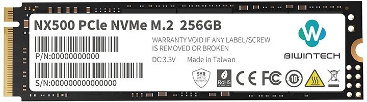 Диск SSD M.2 2280 256Gb BiwinTech NX500 (PCI-E 3.0 x4, up to 1900/1300MBs, 3D NAND, NVMe)