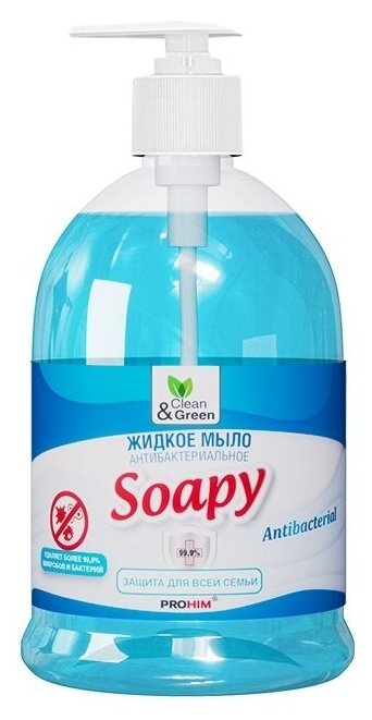 Жидкое мыло "Антибактериальное" Soapy с дозатором AVS 500мл Clean&Green 1/6 CG8063
