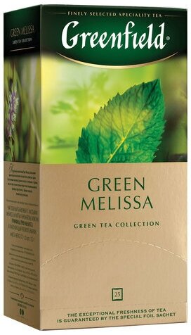Чай GREENFIELD "Green Melissa" зеленый с мятой и мелиссой, 25 пакетиков в конвертах по 1,5г, ш/к04353