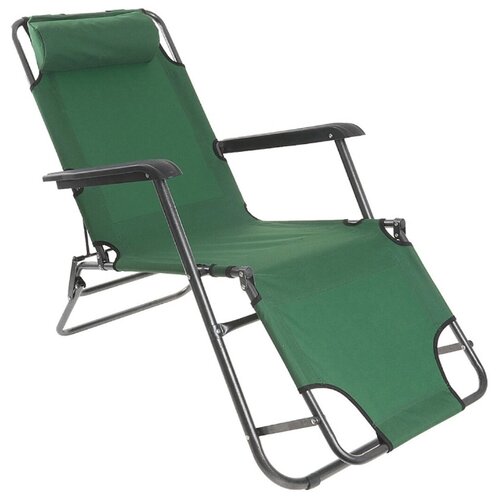 Кресло-шезлонг складное, туристическое, с подголовником, 3 положения, 153 х 60 х 79 см, зелёный