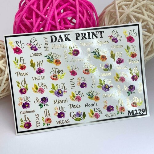 Металлизированные cлайдеры для маникюра (водные наклейки) для дизайна ногтей Цветы и надписи