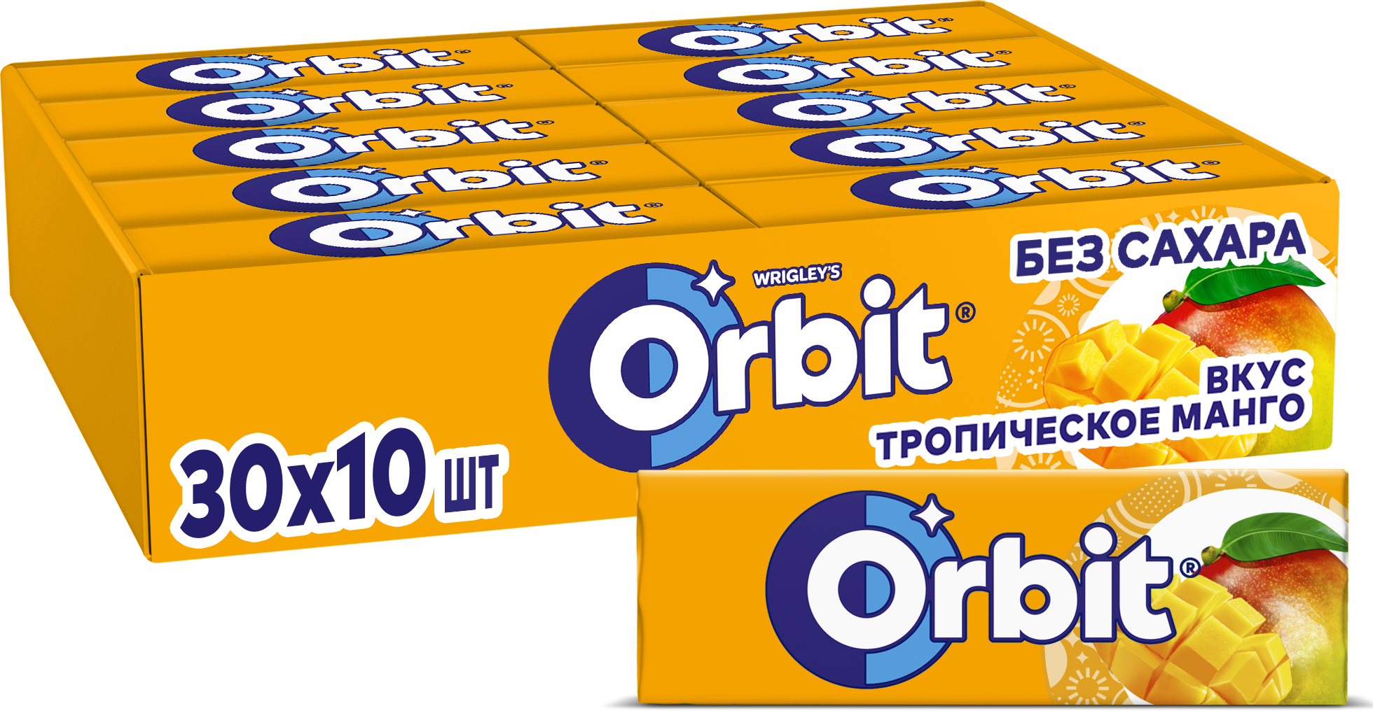 Жевательная резинка Orbit Тропическое манго без сахара, 13.6 г, 30 шт. в уп.