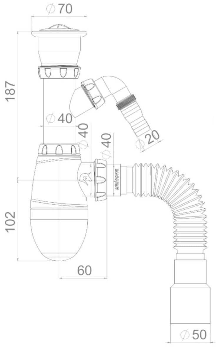 Сифон для мойки unicorn В320V - фотография № 6