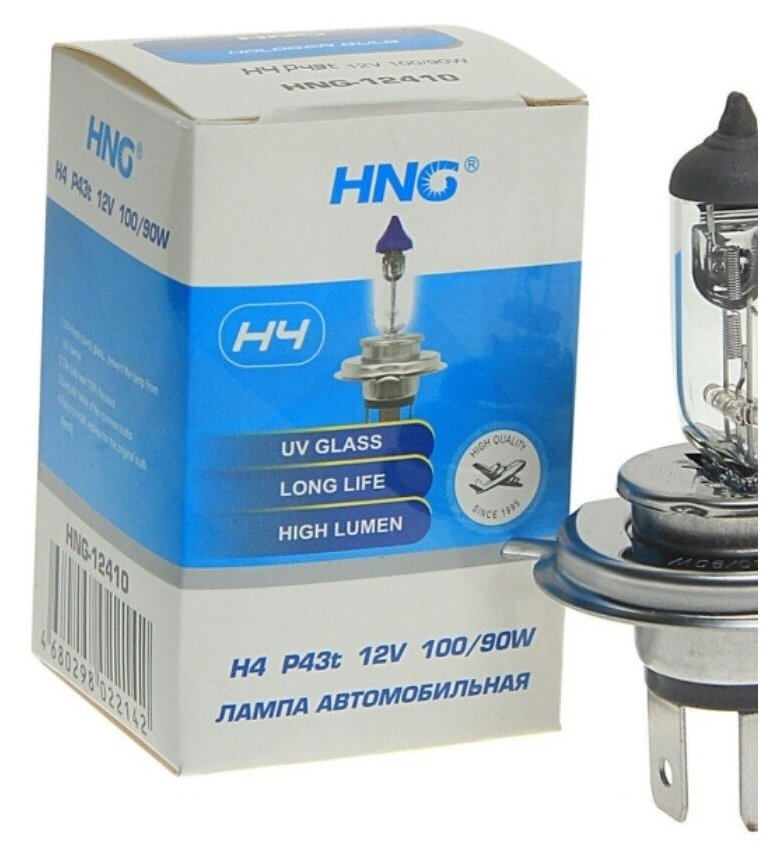 Галогенная лампа H4 (100/90) P43t 12V 1 шт, HNG-12410 (2 шт в комплекте)