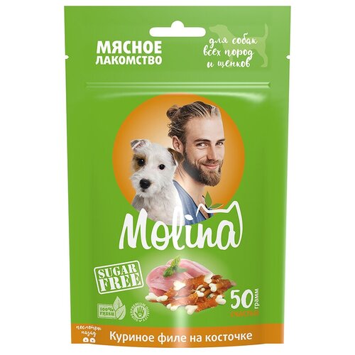 Molina Лакомство для собак всех пород и щенков, куриное филе на косточке, 50г, 9 упаковок