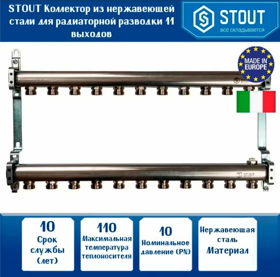 Коллектор STOUT SMS 0923 000011 для радиаторной разводки 11 вых. - фотография № 6